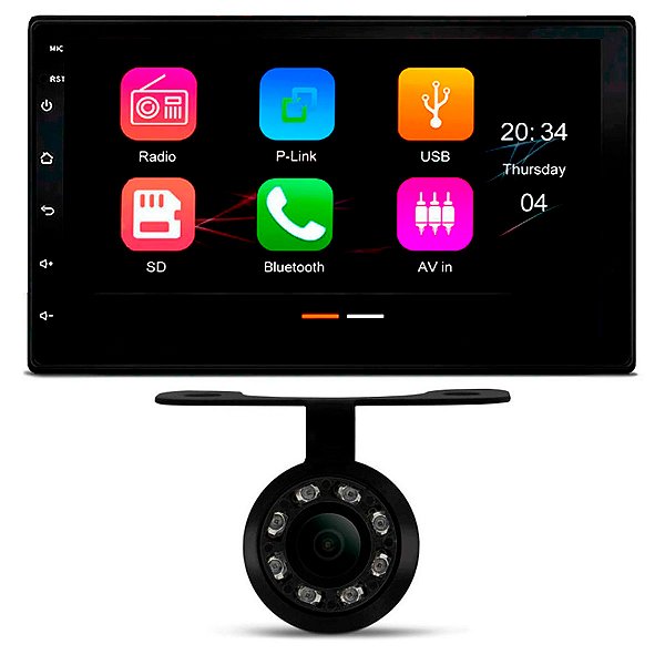 Central Multimídia 7" Polegadas Car Play/Android + Câmera de Ré Borboleta com Led Visão Noturna