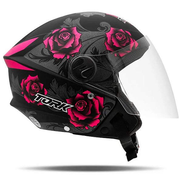 Capacete Moto Pro Tork Aberto New Liberty 3 Three Flowers Fosco Pink (Rosa) e Preto Tamanho 60 - Pro Tork