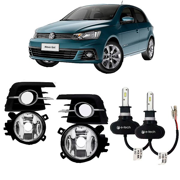 Kit Auxiliar de Milha Gol Voyage G7 2016 à 2018 Moldura Cromada + Lâmpada 40W 8000K