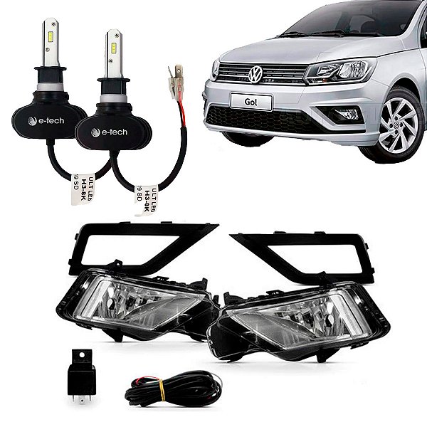 Kit Farol de Milha Saveiro G7 Gol Voyage G8 + Lâmpada LED 6000 Lúmens 8000K