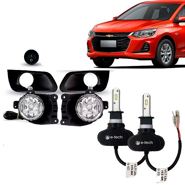 Kit farol de Milha Auxiliar Onix Prisma Joy Plus Black C/ Botão Modelo Alternativo Tic Tac