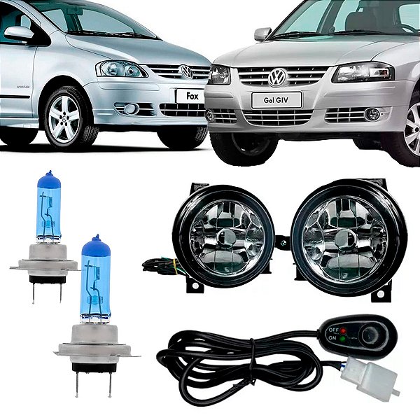 Kit Farol de Milha Gol G4 Fox 2003 à 2009 + Par Lâmpadas Super Brancas H3