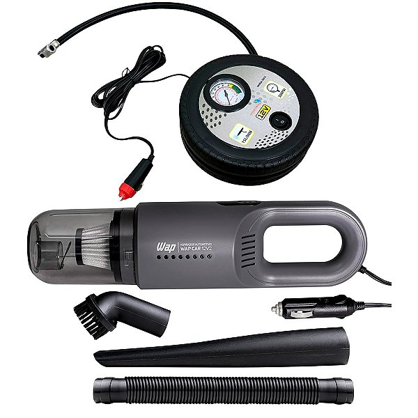 Mini Compressor De Ar Automotivo 260PSI 3 Bicos Adaptadores + Aspirador Portátil Wap 12V