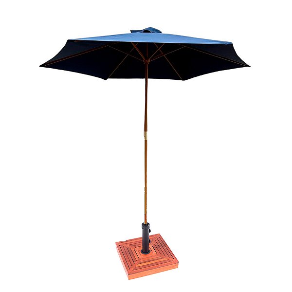 Ombrelone Central Azul Com Estrutura de Madeira 2,4m + Base Concreto Revestida em Madeira 25kg