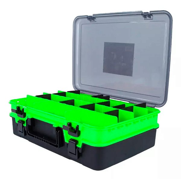 Maleta de Pesca Verde Acessórios Compartimento Duplo DivisóriasTrava Fácil Transporte Pesca Brasil