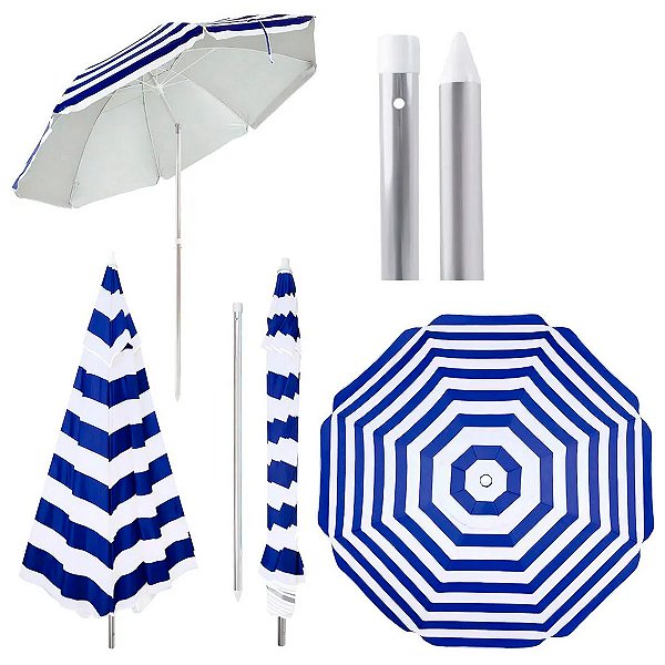Guarda-Sol 2,40m Alumínio Articulado com Silver Coating Azul com Branco C/ Bolsa Transporte - MOR