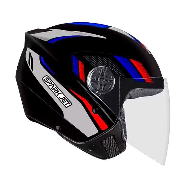 Capacete Moto Aberto Spark jet Sting Viseira Cristal Preto c/ Prata Inmetro Tamanho 60 - EBF