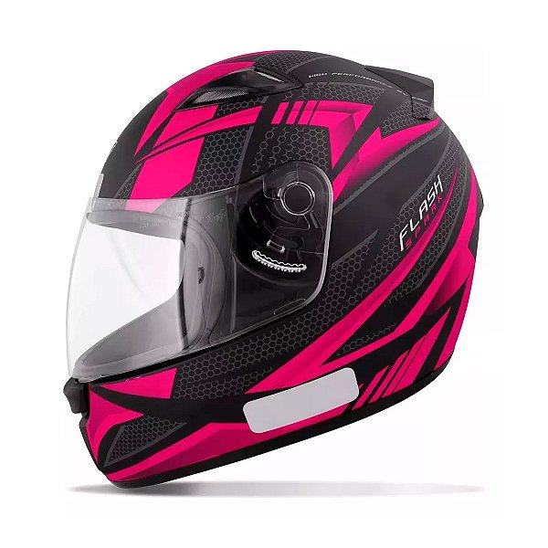 Capacete Moto Fechado Spark Flash Viseira Cristal Preto Fosco c/ Rosa Inmetro Tamanho 58 - EBF