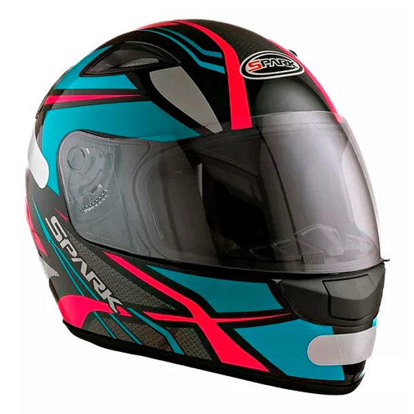 Capacete Moto Fechado Spark Spider Viseira Cristal Preto c/ Azul Tiffany Inmetro Tamanho 60 - EBF