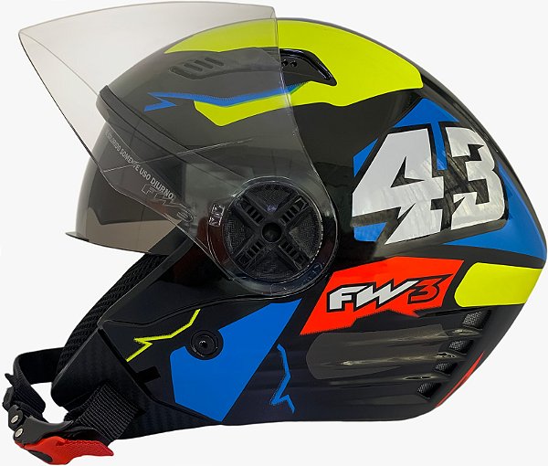 Capacete Moto FW3 X Open Up 43 Amarelo e Azul Tamanho 56 58 60