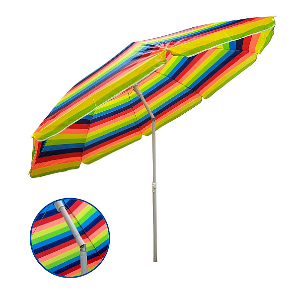 Guarda Sol Articulado Praia Grande 2,4m Piscina Pesca Camping Praia Colorido Haste 32mm - Importway