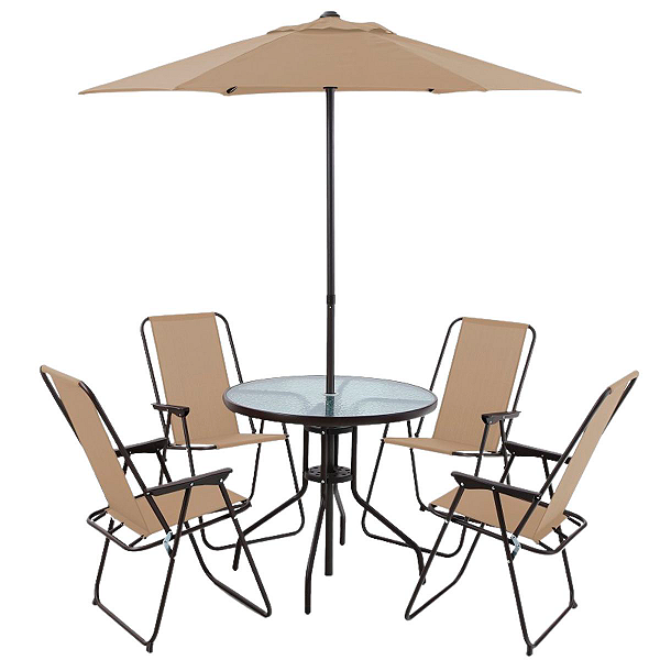Conjunto 6 Peças Ombrelone Mesa Cadeiras Guarda Sol Kit jardim piscina Area de churrasco -Importway