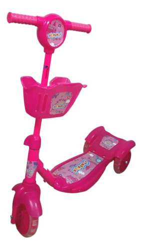 Patinete Infantil 3 Rodas Gel Musical Cesta Luzes Masculino Feminino Importway Bw-010 Cor Rosa