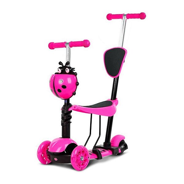 Patinete Infantil 3x1 Até 50kg Com Cesta Joaninha Importway Cor Rosa