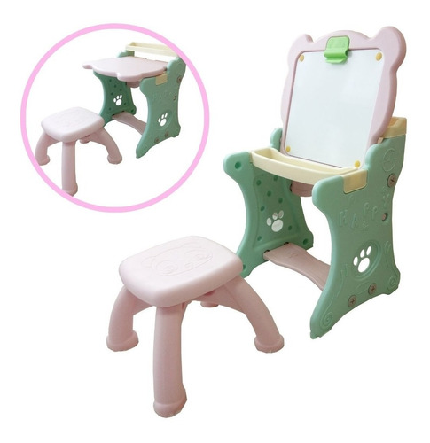 Mesa Infantil Didática 2 Em 1 Com Lousa Inmetro Magnética Cor Verde/rosa