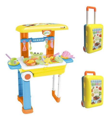 Kit Cozinha Infantil 3 Em 1 Importway Vira Mochila E Maleta Cor Amarelo