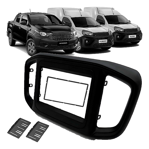 Moldura 2 Din Chinês Japonês Fiat Strada 2021 Fiat Fiorino Peugeot Partner Rapid 2022 Preta -Fiamon