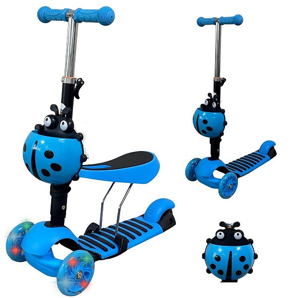 Patinete Infantil Divertido 2x1 Azul Cesta Joaninha Brinqway