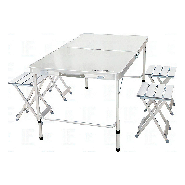 Conjunto de Mesa e Banquetas Dobrável Em Alumínio Royal Portátil Cor Cinza - Nautika