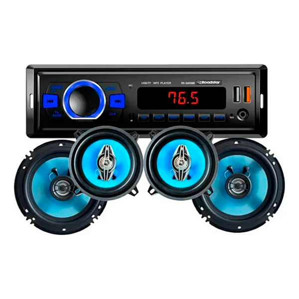 Kit Auto Rádio Automotivo + 2 Alto Falantes 6" + 2 Alto Falantes 5 Polegadas 50W RS-2665BR-Roadstar