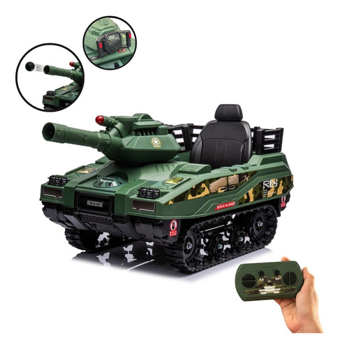 Mini Carro Elétrico Infantil Tanque Guerra 12v Munição Controle Musica Brinqway Bw-279 Cor Verde