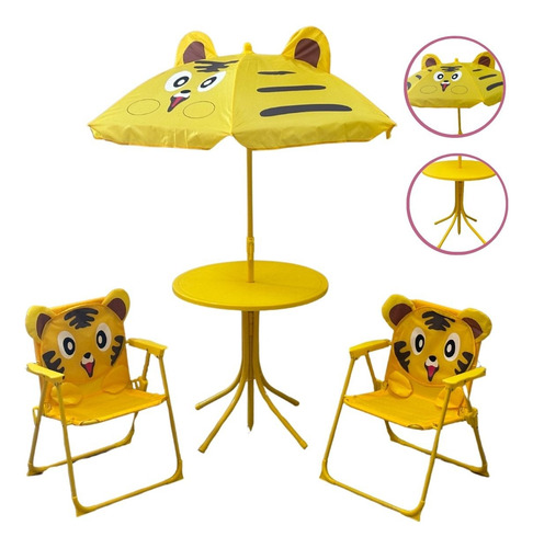 Kit Guarda-sol Infantil Tigrinho Praia Camping Mesa Cadeiras
