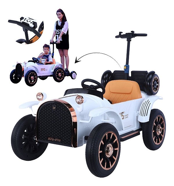 Carrinho Elétrico Infantil 12v Antigo Retrô Branco Apoio Pai Branco