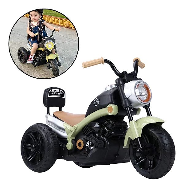 Mini Moto Elétrica Infantil 6v Triciclo Chopper Luz E Som Cor Verde Voltagem Do Carregador 110v/220v