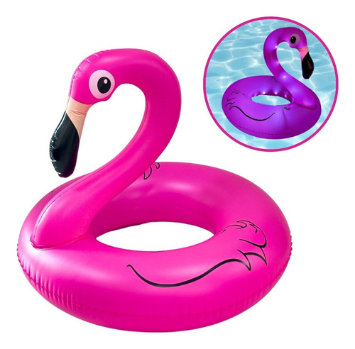 Boia Inflável De Flamingo Rosa C/ Led Importway Para Piscina