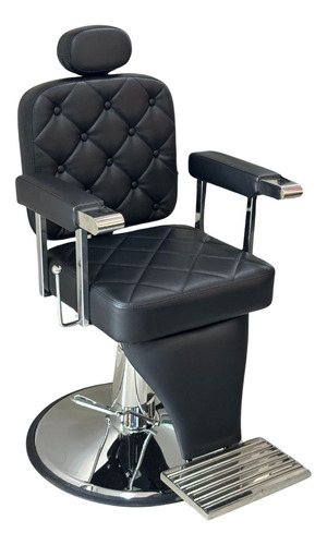 Cadeira Poltrona Barbeiro Reclinável Preta Base Redonda Luxo