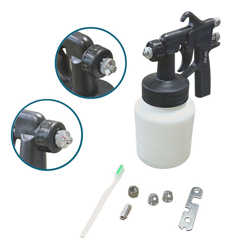 Pistola Pintura Ar Direto Copo 600ml 3 Bicos 1,3mm Limpeza Cor Preto E Branco