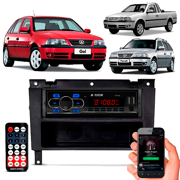 Moldura Cd Mp3 Painel 1din Cd Vw Gol G3 + Rádio Automotivo Som Bluetooth LED USB SD FM com Controle
