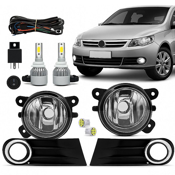 Kit Farol de Milha Gol G5 com Moldura Cromada Botão Tic Tac 2 Pinos + LEDs C6 HB4  - T10