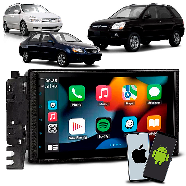 Central Multimídia 7 Polegadas CarPlay/Android Auto + Moldura 2 Din Kia Sportage Cerato Preta