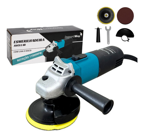 Esmerilhadeira Angular Com Lixa E Disco Iweald Cor Azul Frequência 60 Hz 127v