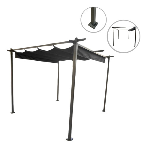 Tenda Gazebo Pergolado Aço 3x3m Retrátil Cobertura Em Poliester Preto Importway Iwgzp-300