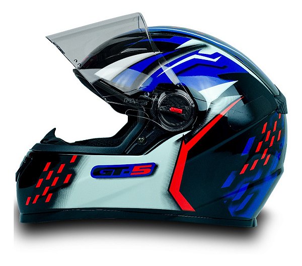 Capacete Para Moto Gt-5 Preto com Vermelho E Azul Fechado Tamanho 56 - FW3
