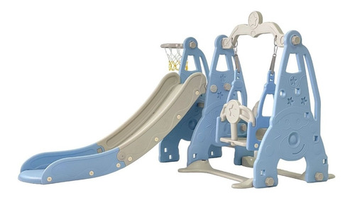 Playground 3 Em 1 Escorregador Balanço Cesta Azul E Cinza Importway