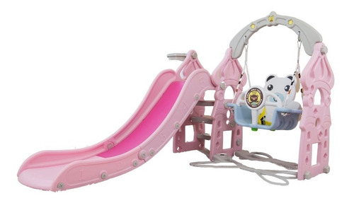 Playground 3 Em 1 Rosa Escorregador, Balanço, Cesta Urso Rosa Importway