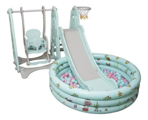 Playground 4x1 Balanço Escorregador Piscina De Bolinha Cor Verde Importway
