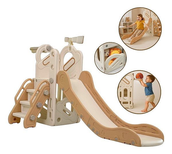 Playground Infantil 4x1 Escorregador Cesta Telescópio Bege Espaço Multifuncional Importway