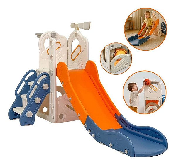 Playground Infantil 4x1 Escorregador Cesta Telescópio Laranja Espaço Multifuncional Importway
