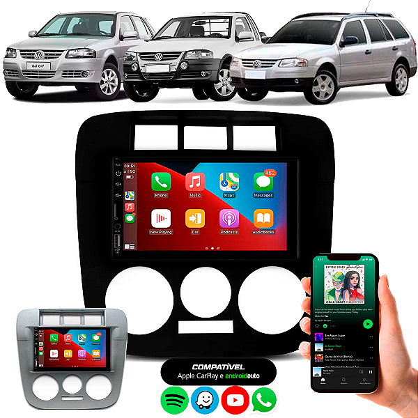 Central Multimídia + Moldura 2 Din VW Gol Saveiro Parati Prata ou Preta para Som/DVD Chinês Japonês