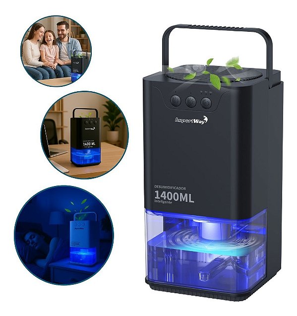 Desumidificador De Ar Ambiente Eletrico Antimofo 1400ml Portátil Importway Preto