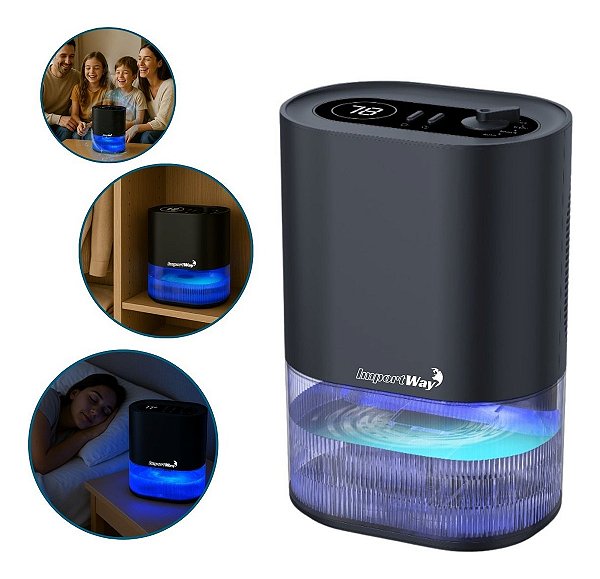 Desumidificador De Ar Ambiente Eletrico Antimofo 2000 Ml Portátil Importway Preto