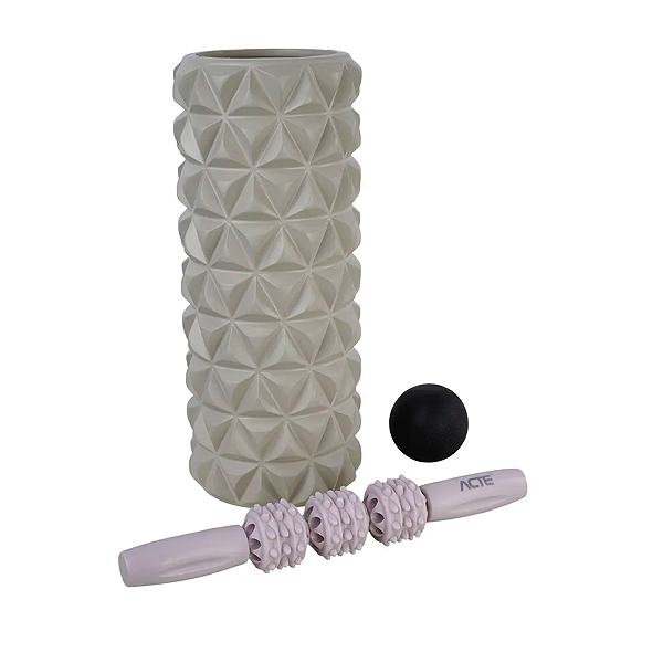 Kit Automassagem Muscular LiberaçãoMiofascial 3em1 RoloMassageador+Bastão+Bola  AlívioMuscular Acte