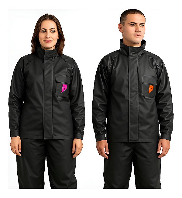 Conjunto Capa De Chuva Motoqueiros Exclusivo Gola Alto Feminino Impermeável Diversos Tamanhos -Preto