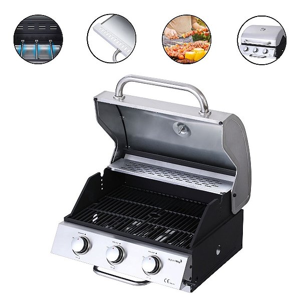 Churrasqueira De Embutir Bancada Inox A Gás 3 Queimadores Push Turn Importway Iwcg-006
