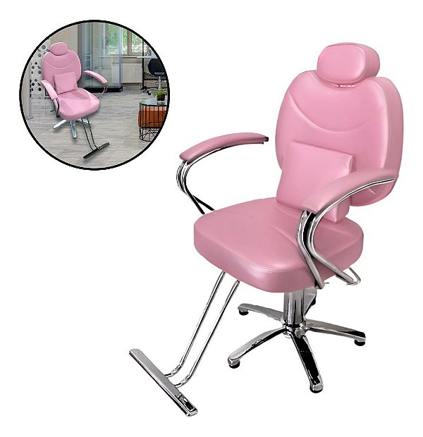Cadeira De Salão Beleza Reclinável Rosa Estrela Cabeleireiro