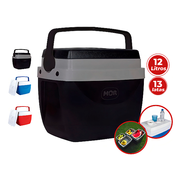 Caixa Térmica Cooler com Porta Copo e Alça 12L Bebidas Lanches Suporta 13 Latinhas 12 Latões e 7 Garrafas Preto - Mor